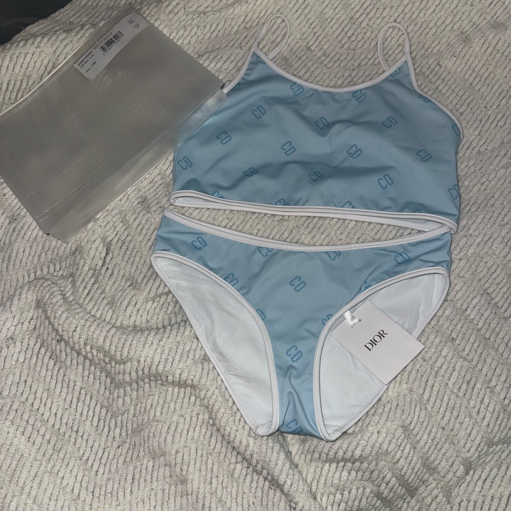 Dior White and Blue Swimwear Top